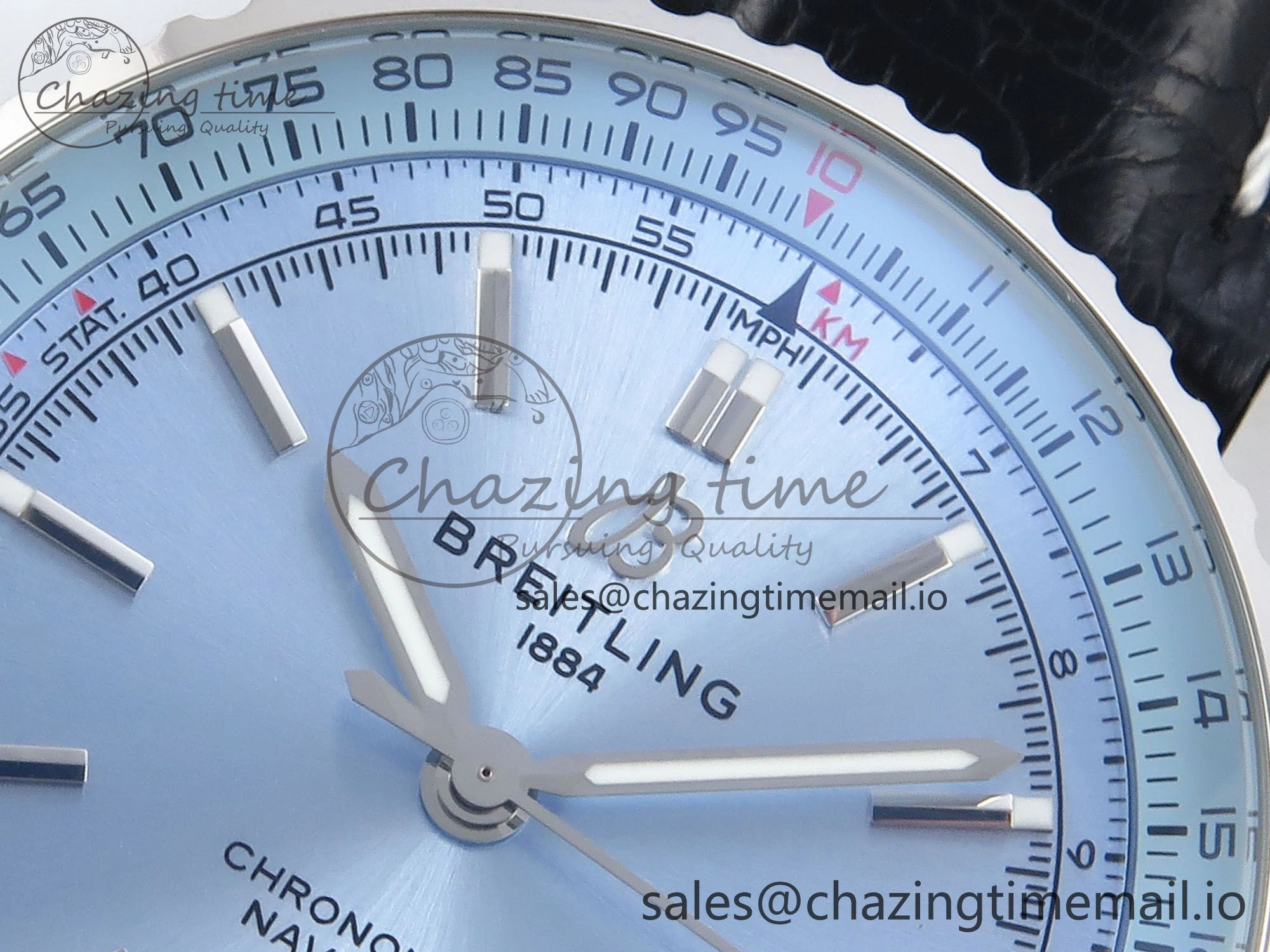 Bright Navitimer 1 SS 41mm TF 1:1 Best Edition Ice Blue Bezel Ice Blue Dial on Black Leather Strap A 5474