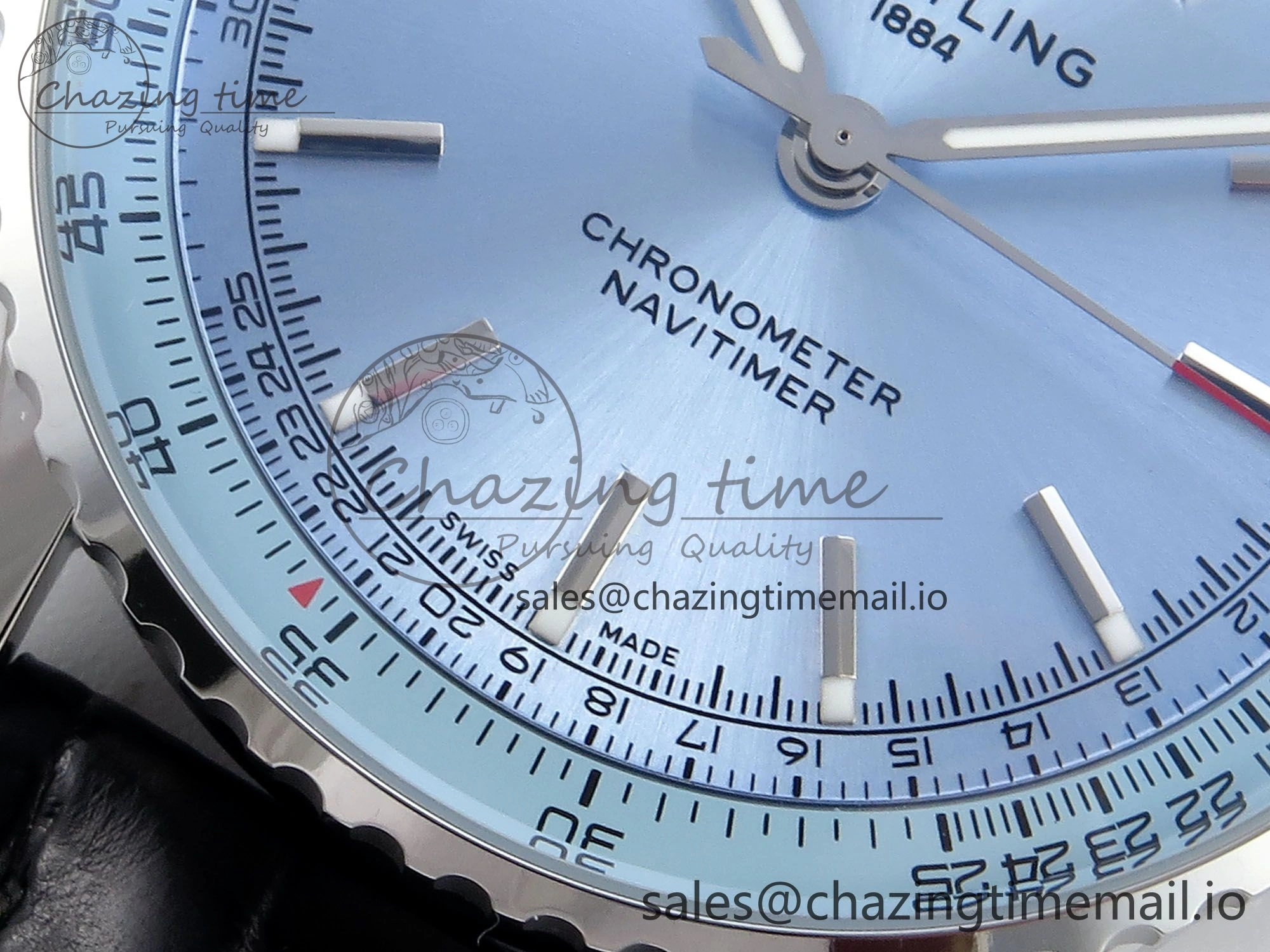 Bright Navitimer 1 SS 41mm TF 1:1 Best Edition Ice Blue Bezel Ice Blue Dial on Black Leather Strap A 5474
