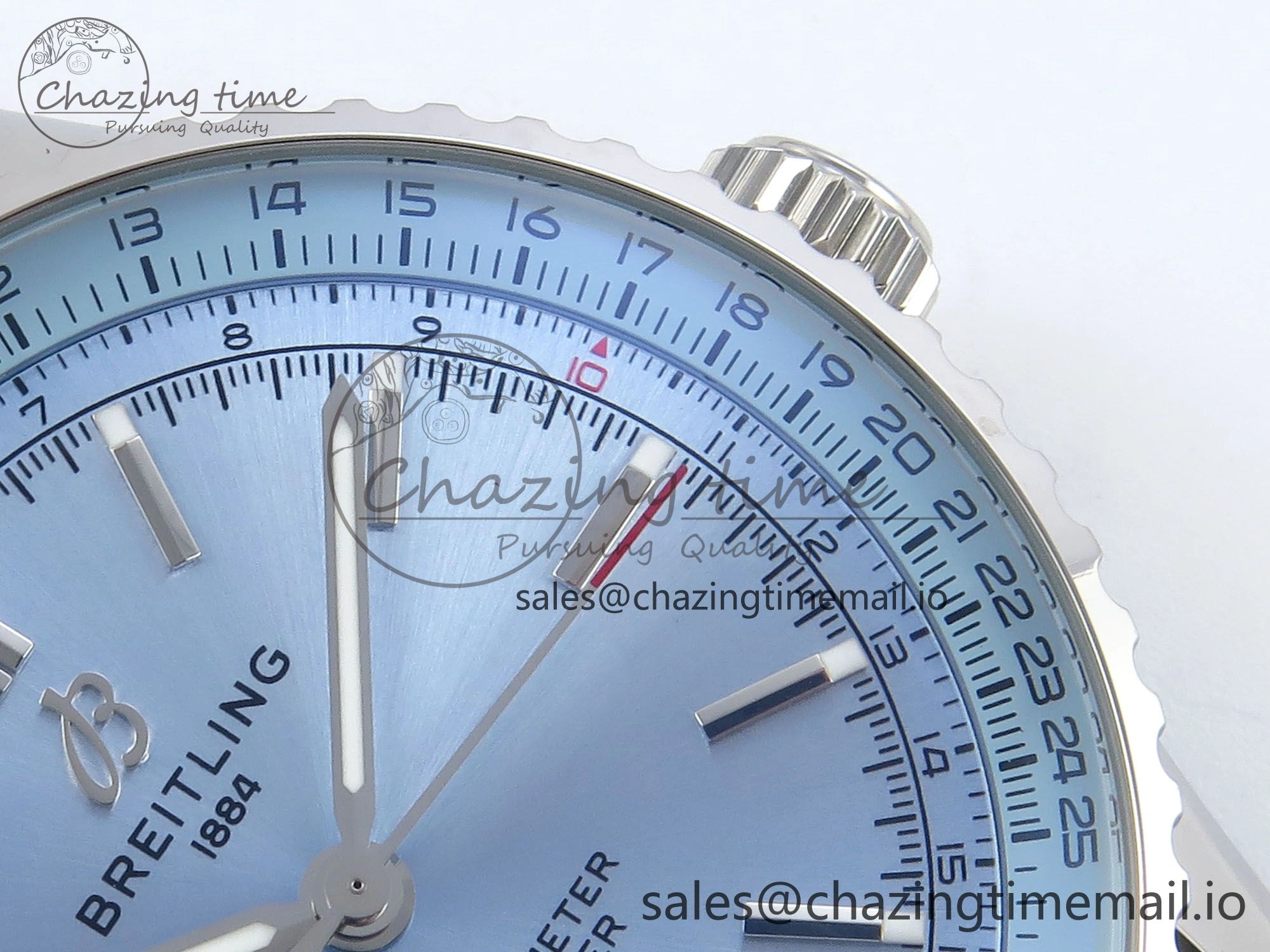 Bright Navitimer 1 SS 41mm TF 1:1 Best Edition Ice Blue Bezel Ice Blue Dial on Black Leather Strap A 5474