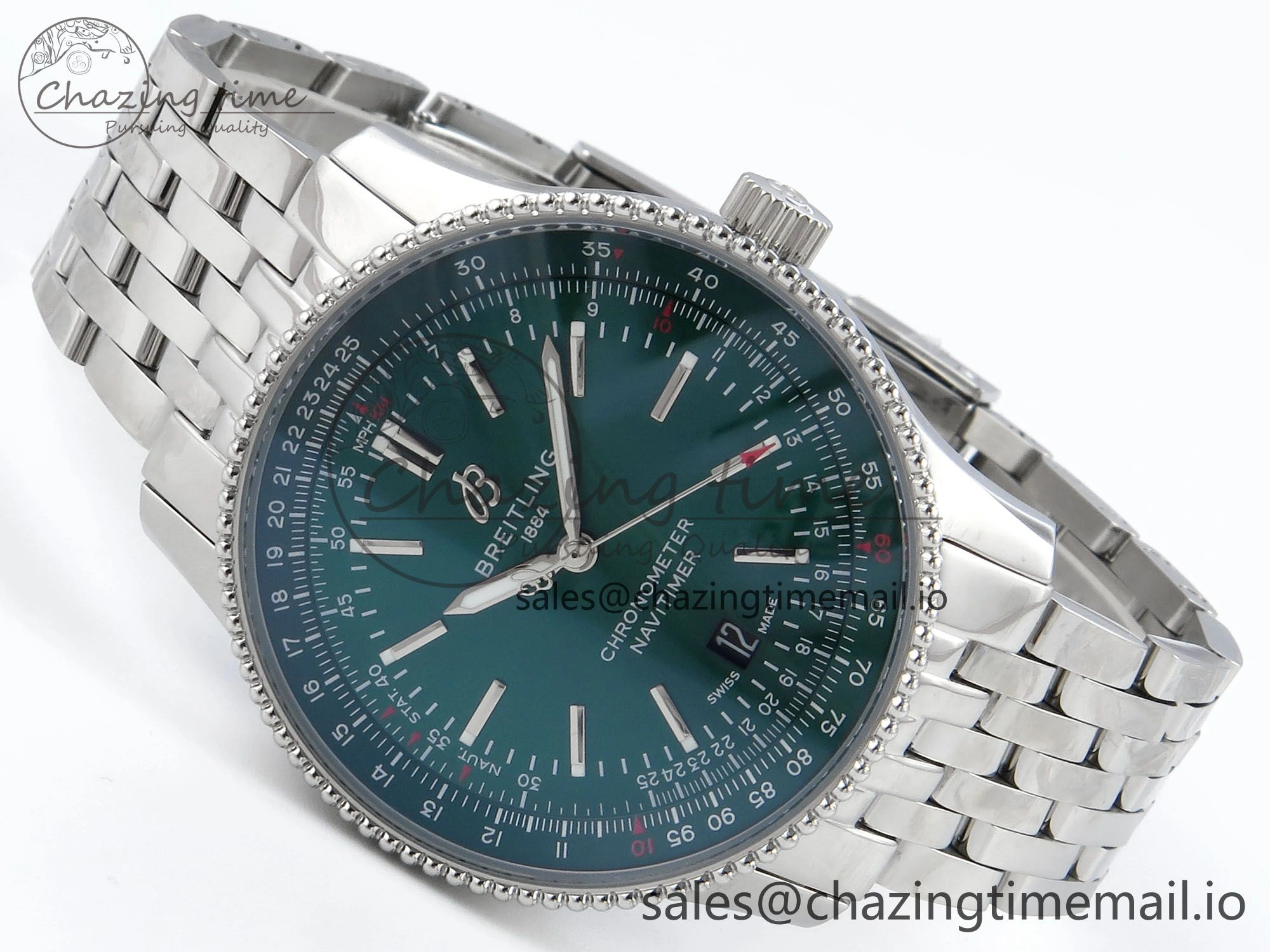 GoAnywhere Navitimer 1 SS 41mm TF 1:1 Best Edition SS Bezel Green Dial on SS Bracelet A 5489