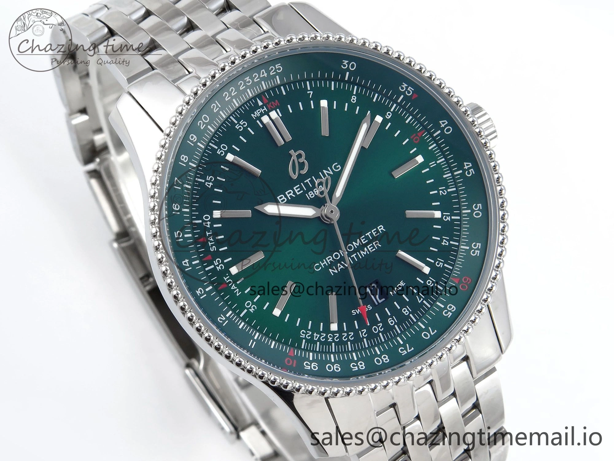 GoAnywhere Navitimer 1 SS 41mm TF 1:1 Best Edition SS Bezel Green Dial on SS Bracelet A 5489