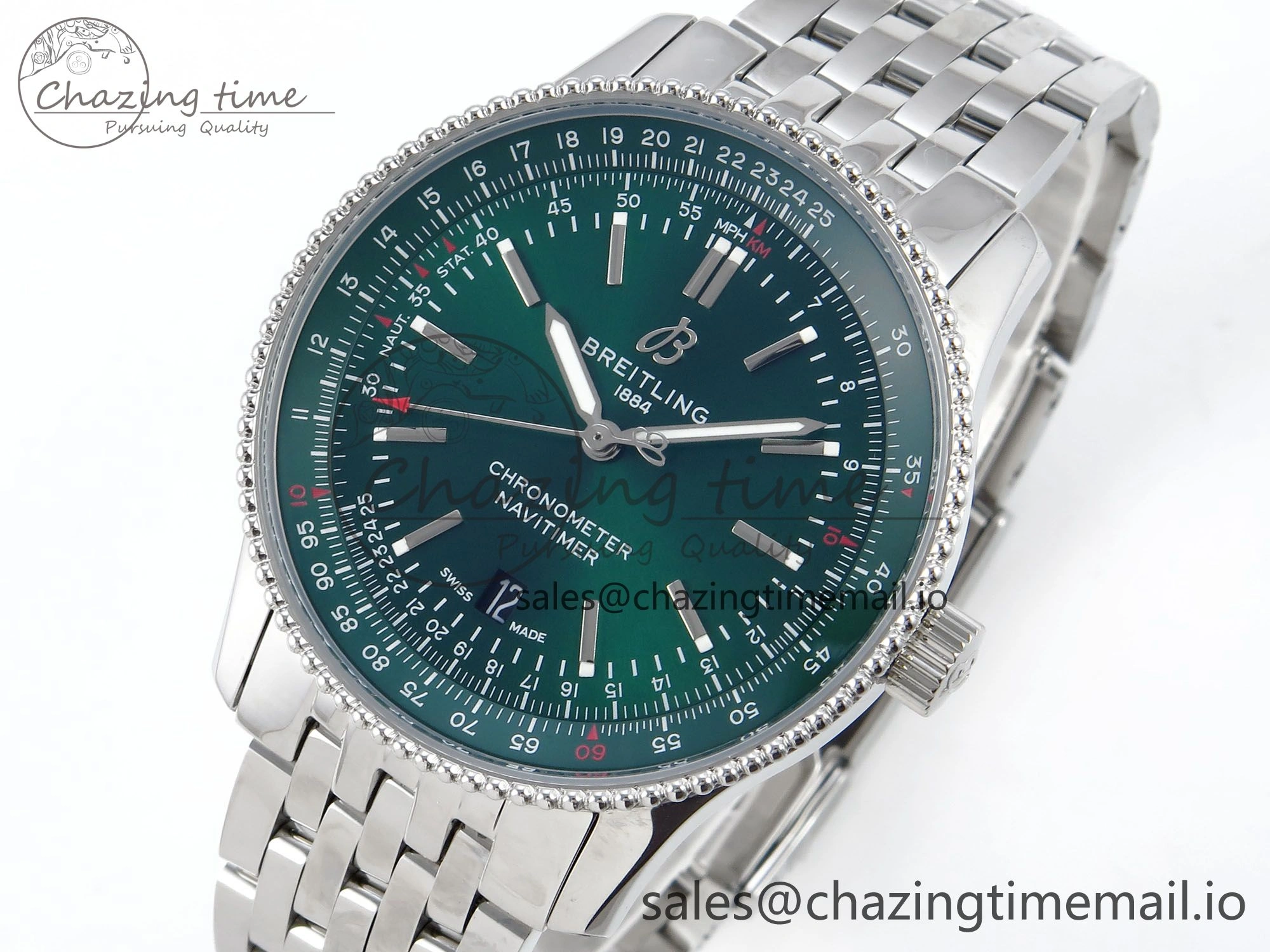 GoAnywhere Navitimer 1 SS 41mm TF 1:1 Best Edition SS Bezel Green Dial on SS Bracelet A 5489