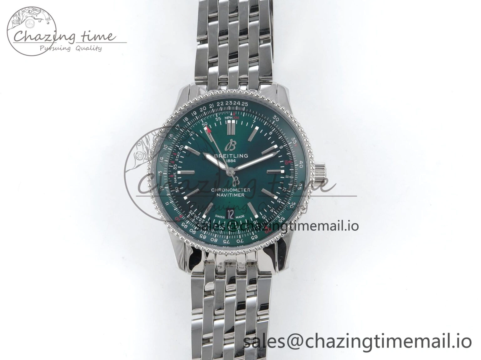 GoAnywhere Navitimer 1 SS 41mm TF 1:1 Best Edition SS Bezel Green Dial on SS Bracelet A 5489