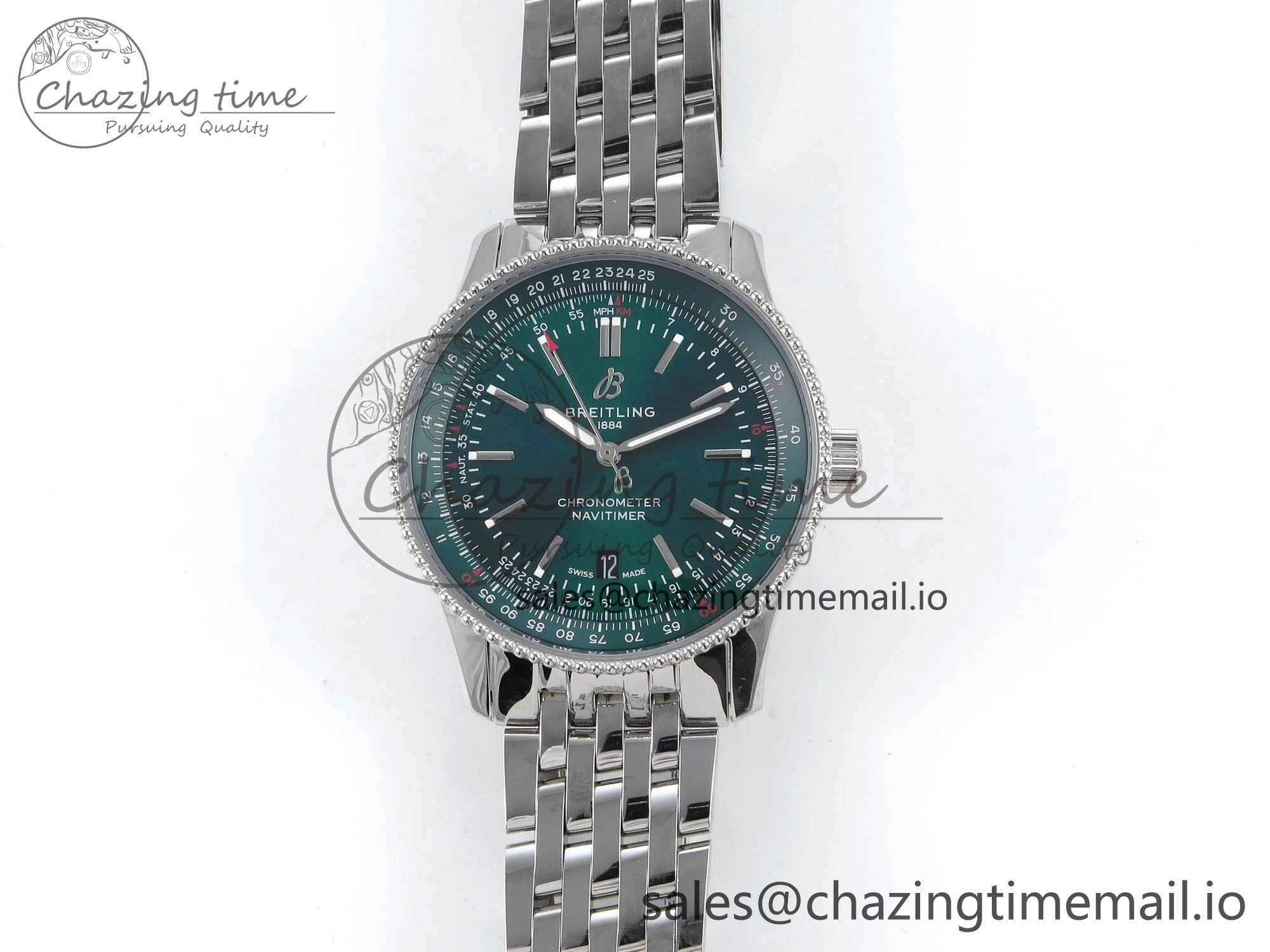 GoAnywhere Navitimer 1 SS 41mm TF 1:1 Best Edition SS Bezel Green Dial on SS Bracelet A 5489