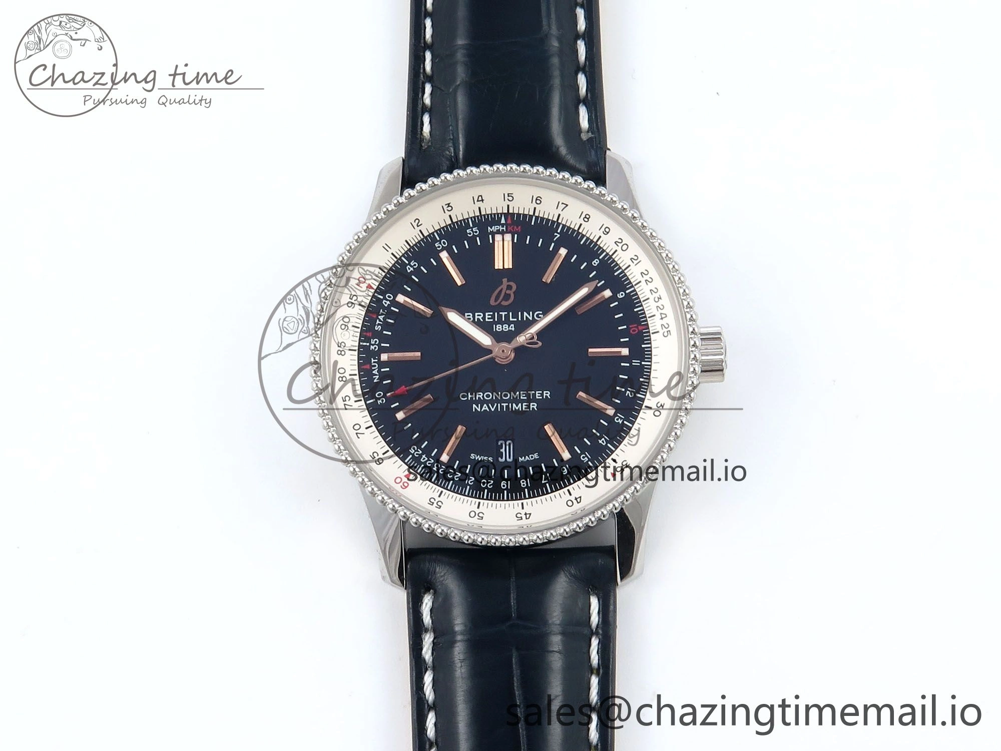 Navitimer 1 SS 41mm TF 1:1 Best Edition White Bezel Blue Dial on Black Leather Strap A GoAnywhere 5481