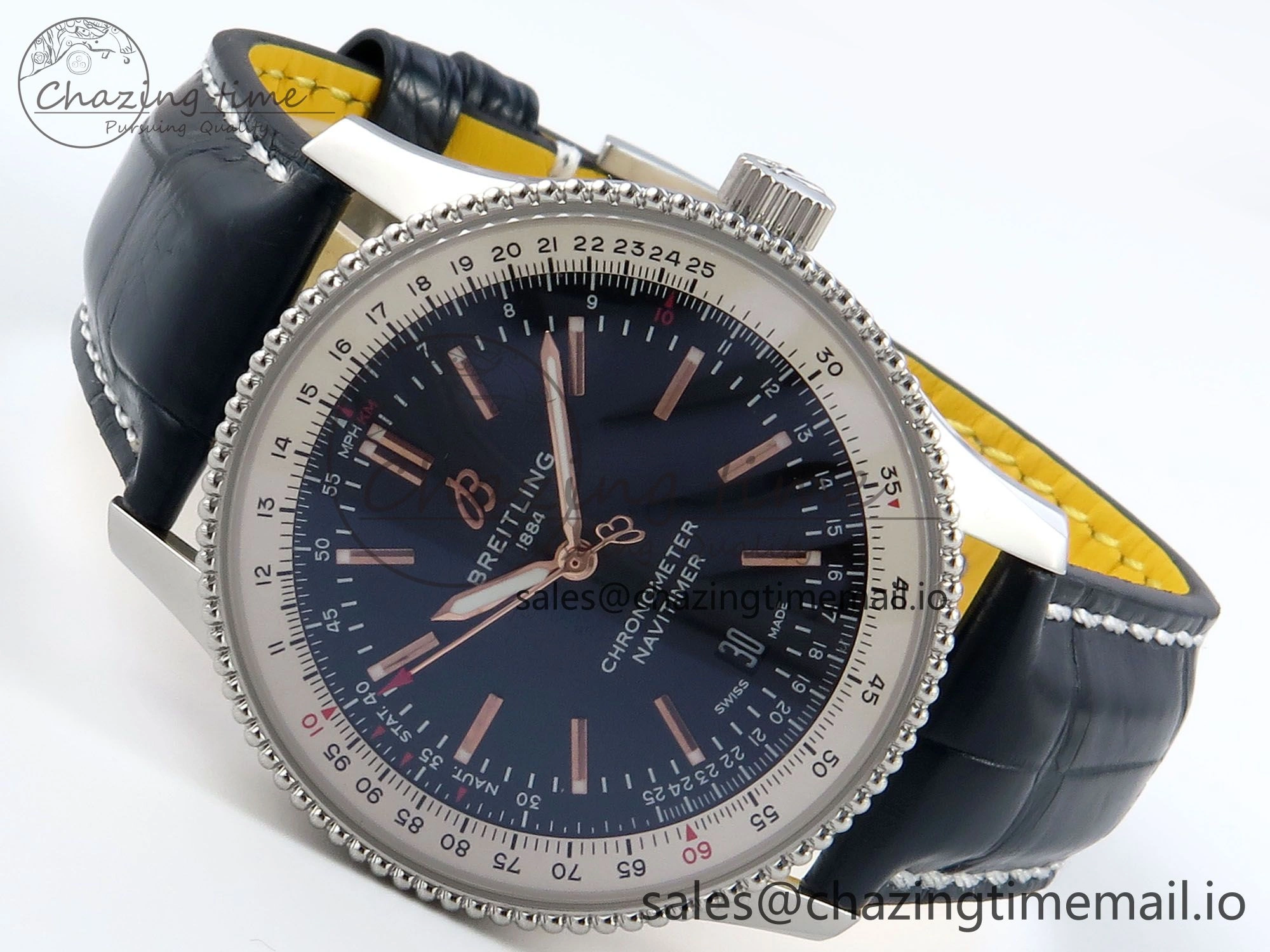 Navitimer 1 SS 41mm TF 1:1 Best Edition White Bezel Blue Dial on Black Leather Strap A GoAnywhere 5481