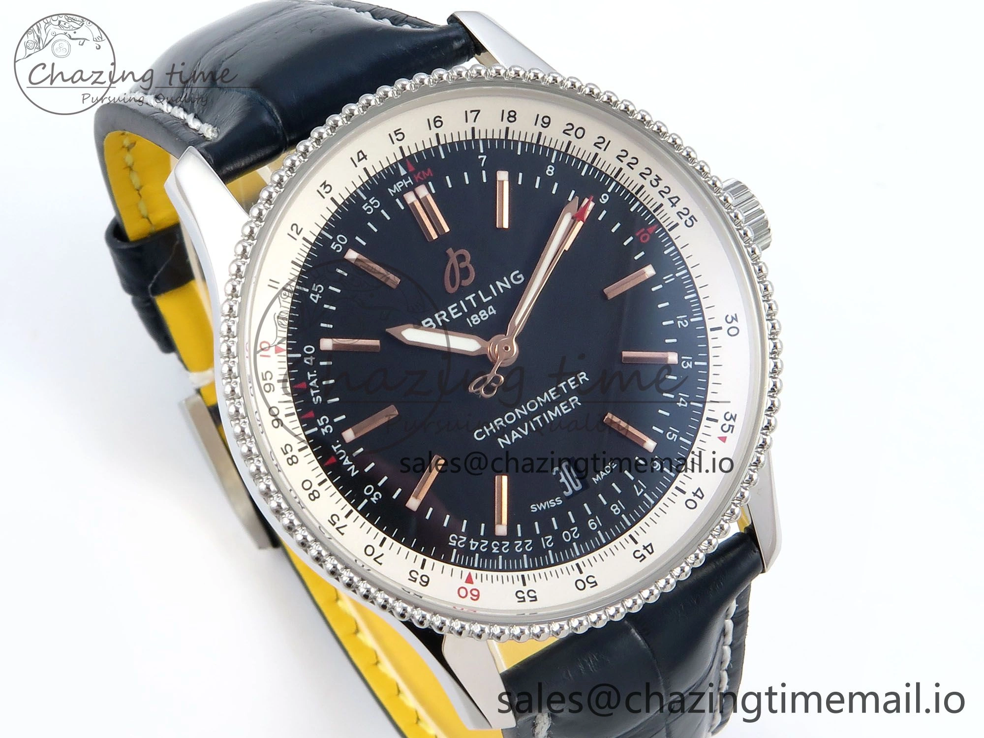 Navitimer 1 SS 41mm TF 1:1 Best Edition White Bezel Blue Dial on Black Leather Strap A GoAnywhere 5481