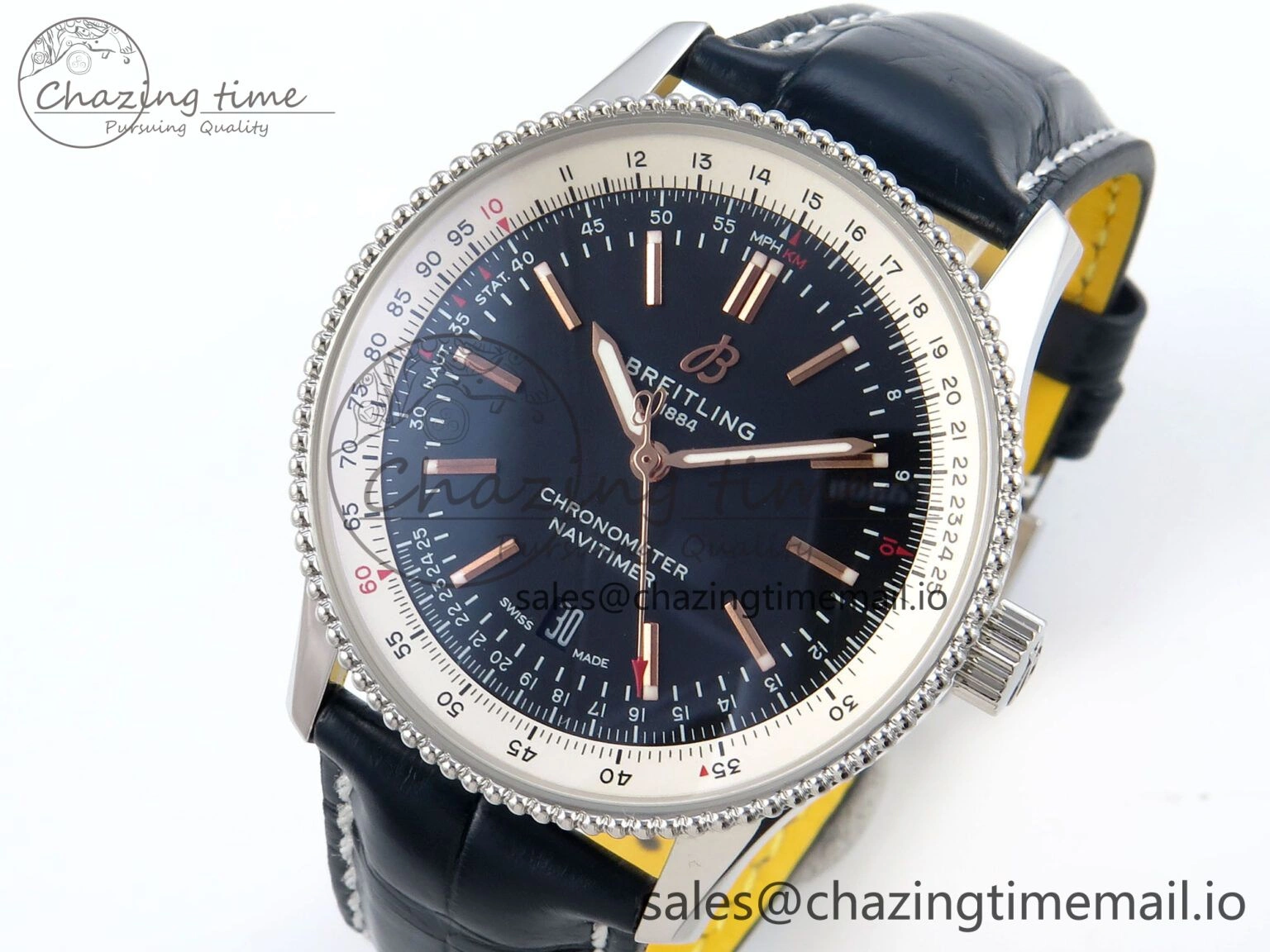 Navitimer 1 SS 41mm TF 1:1 Best Edition White Bezel Blue Dial on Black Leather Strap A GoAnywhere 5481