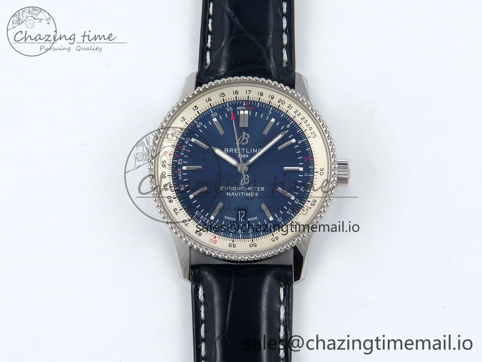 Navitimer 1 SS 41mm TF 1:1 Best Edition White Bezel Blue Dial on Blue Leather Strap A DailyWear 5487