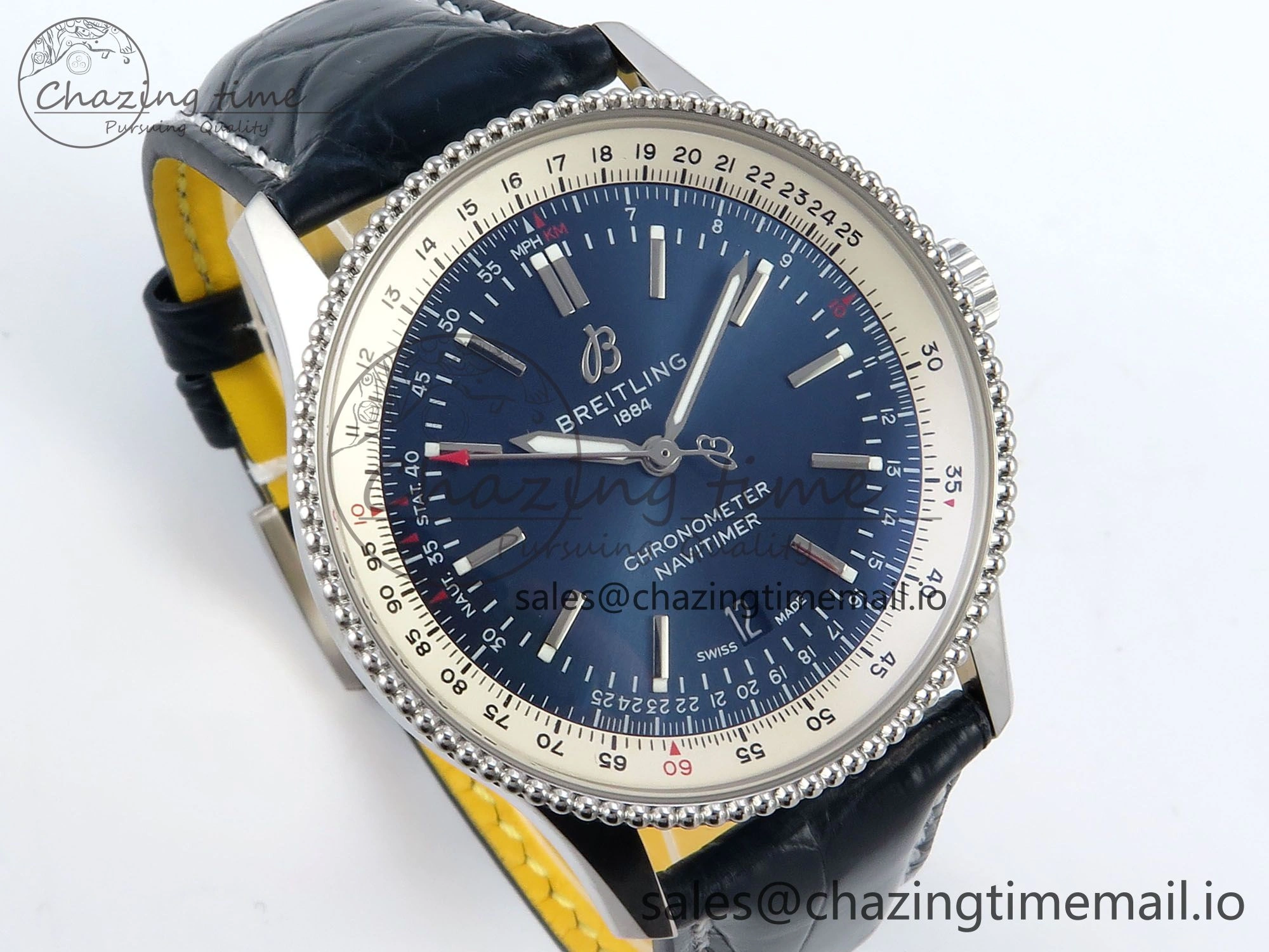 Navitimer 1 SS 41mm TF 1:1 Best Edition White Bezel Blue Dial on Blue Leather Strap A DailyWear 5487