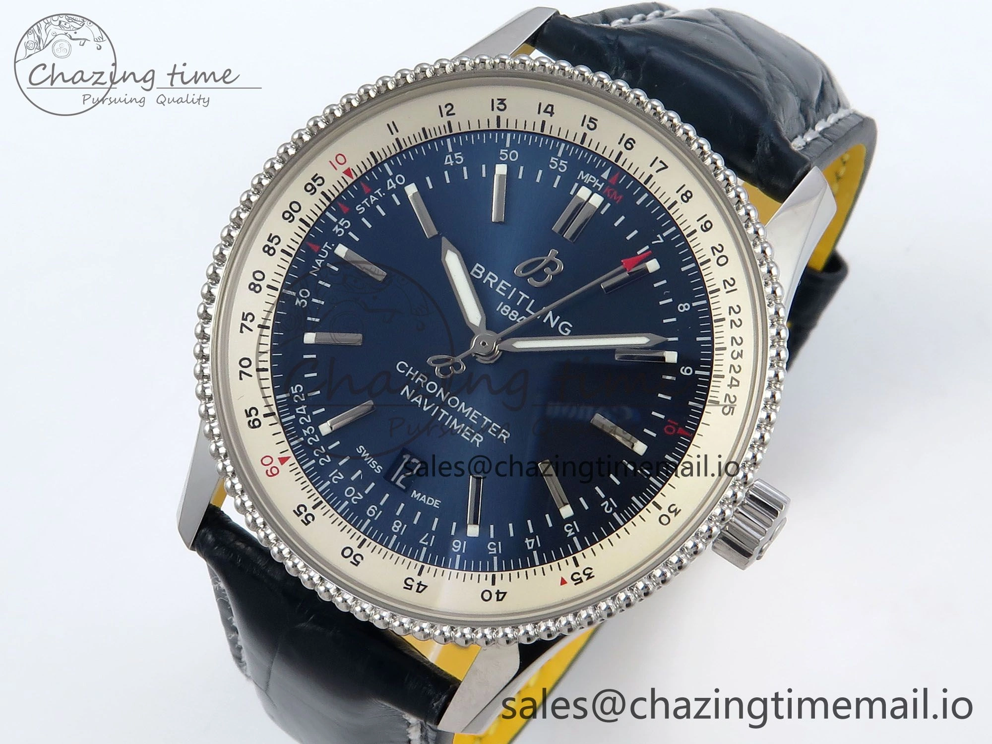 Navitimer 1 SS 41mm TF 1:1 Best Edition White Bezel Blue Dial on Blue Leather Strap A DailyWear 5487