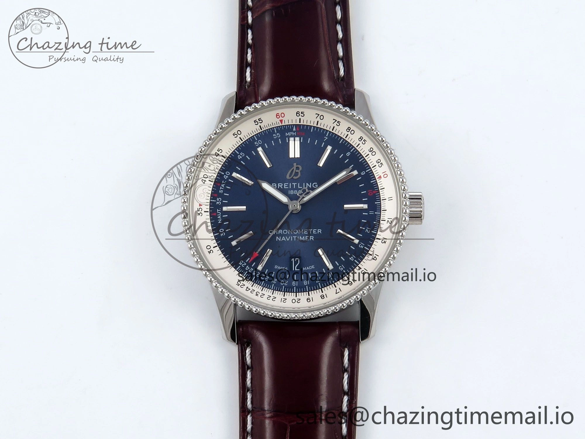 EyeCatching Navitimer 1 SS 41mm TF 1:1 Best Edition White Bezel Blue Dial on Brown Leather Strap A 5485