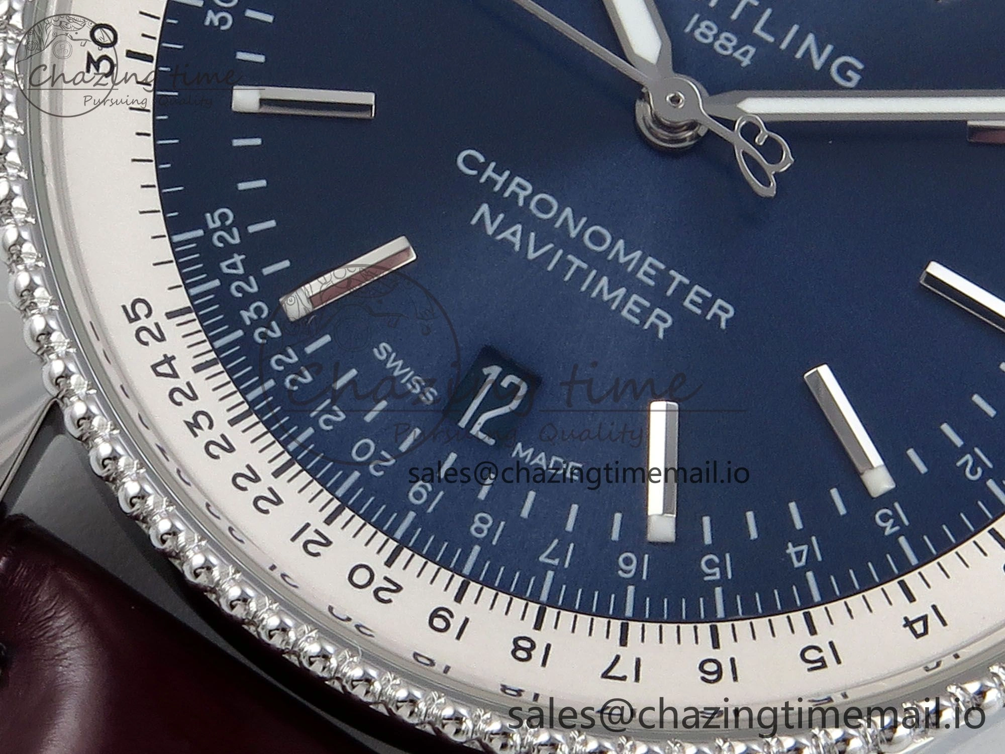 EyeCatching Navitimer 1 SS 41mm TF 1:1 Best Edition White Bezel Blue Dial on Brown Leather Strap A 5485