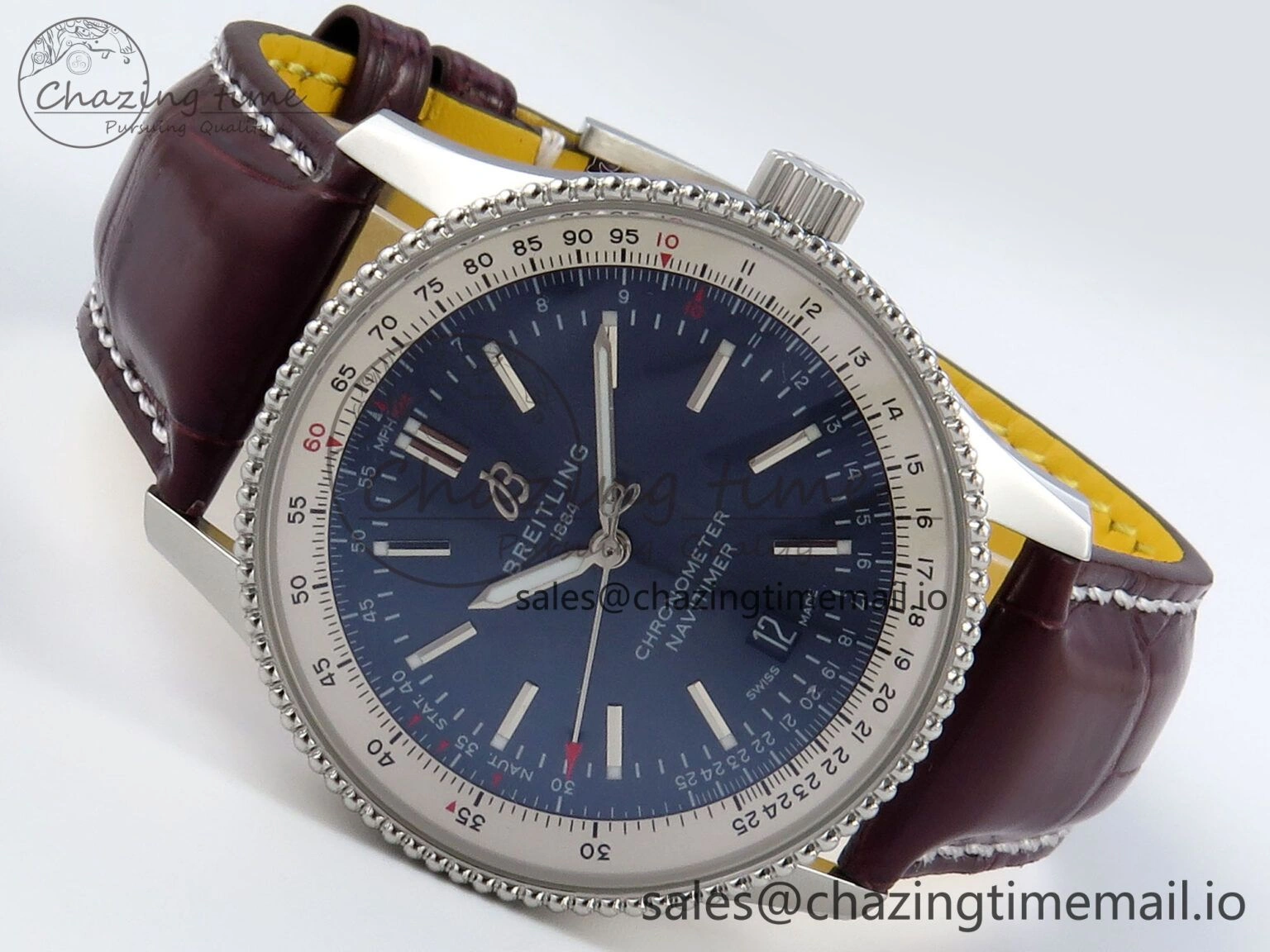 EyeCatching Navitimer 1 SS 41mm TF 1:1 Best Edition White Bezel Blue Dial on Brown Leather Strap A 5485
