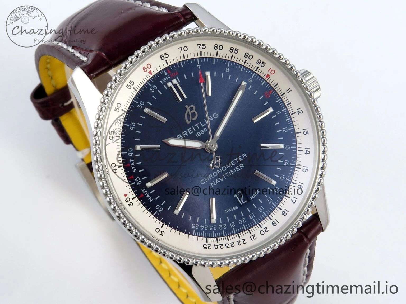 EyeCatching Navitimer 1 SS 41mm TF 1:1 Best Edition White Bezel Blue Dial on Brown Leather Strap A 5485