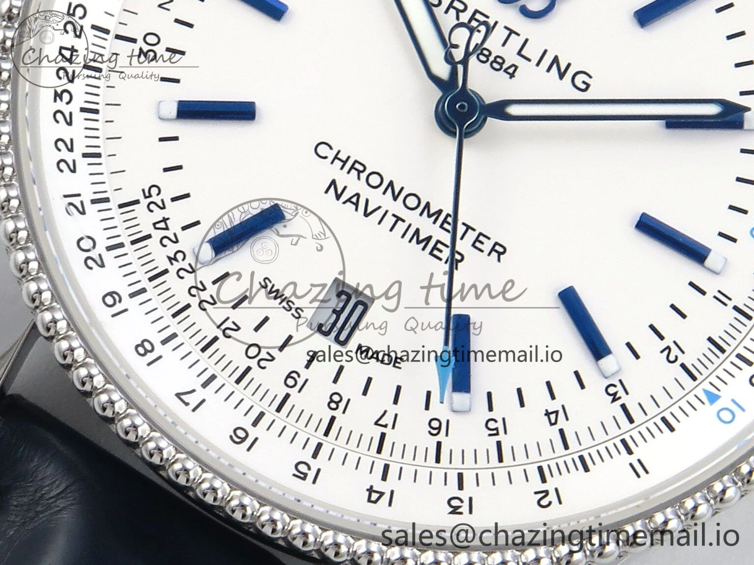 Navitimer 1 SS 41mm TF 1:1 Best Edition White Bezel White Dial on Blue Leather Strap A Contemporary 5484