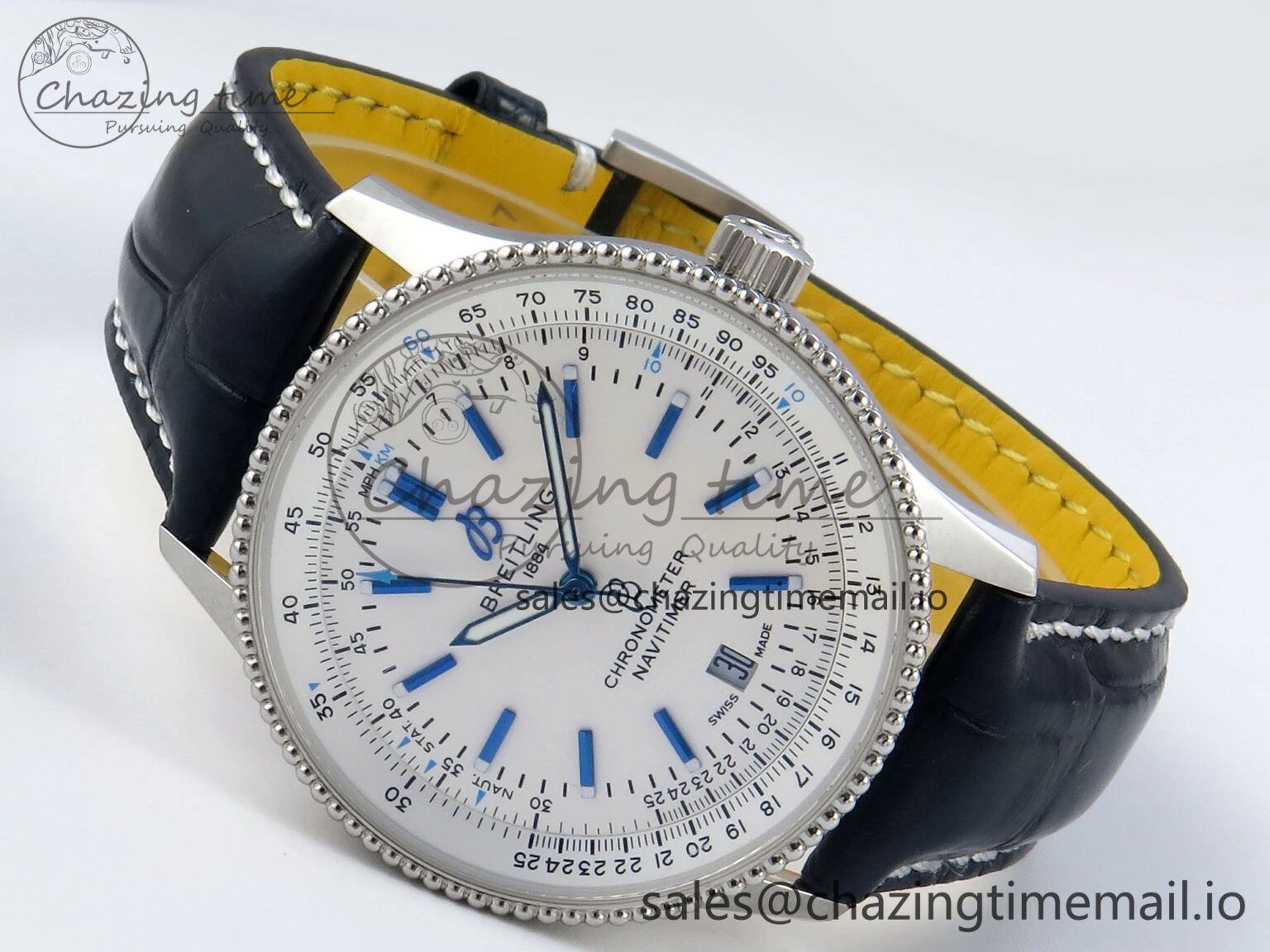 Navitimer 1 SS 41mm TF 1:1 Best Edition White Bezel White Dial on Blue Leather Strap A Contemporary 5484