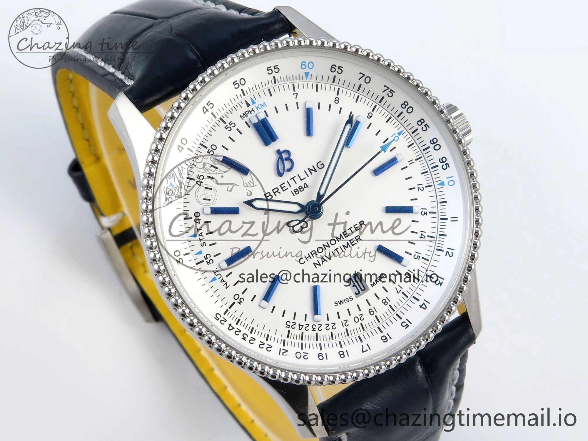 Navitimer 1 SS 41mm TF 1:1 Best Edition White Bezel White Dial on Blue Leather Strap A Contemporary 5484