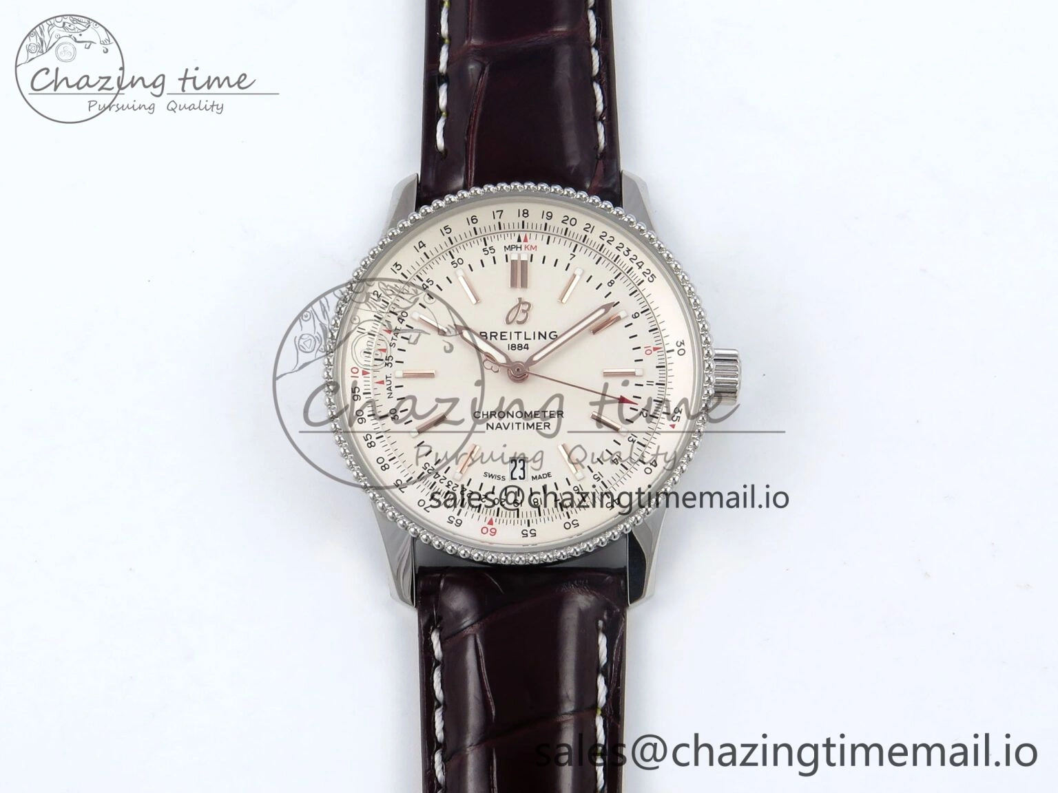 Navitimer 1 SS 41mm TF 1:1 Best Edition White Bezel White Dial on Brown Leather Strap A Seasonal 5483