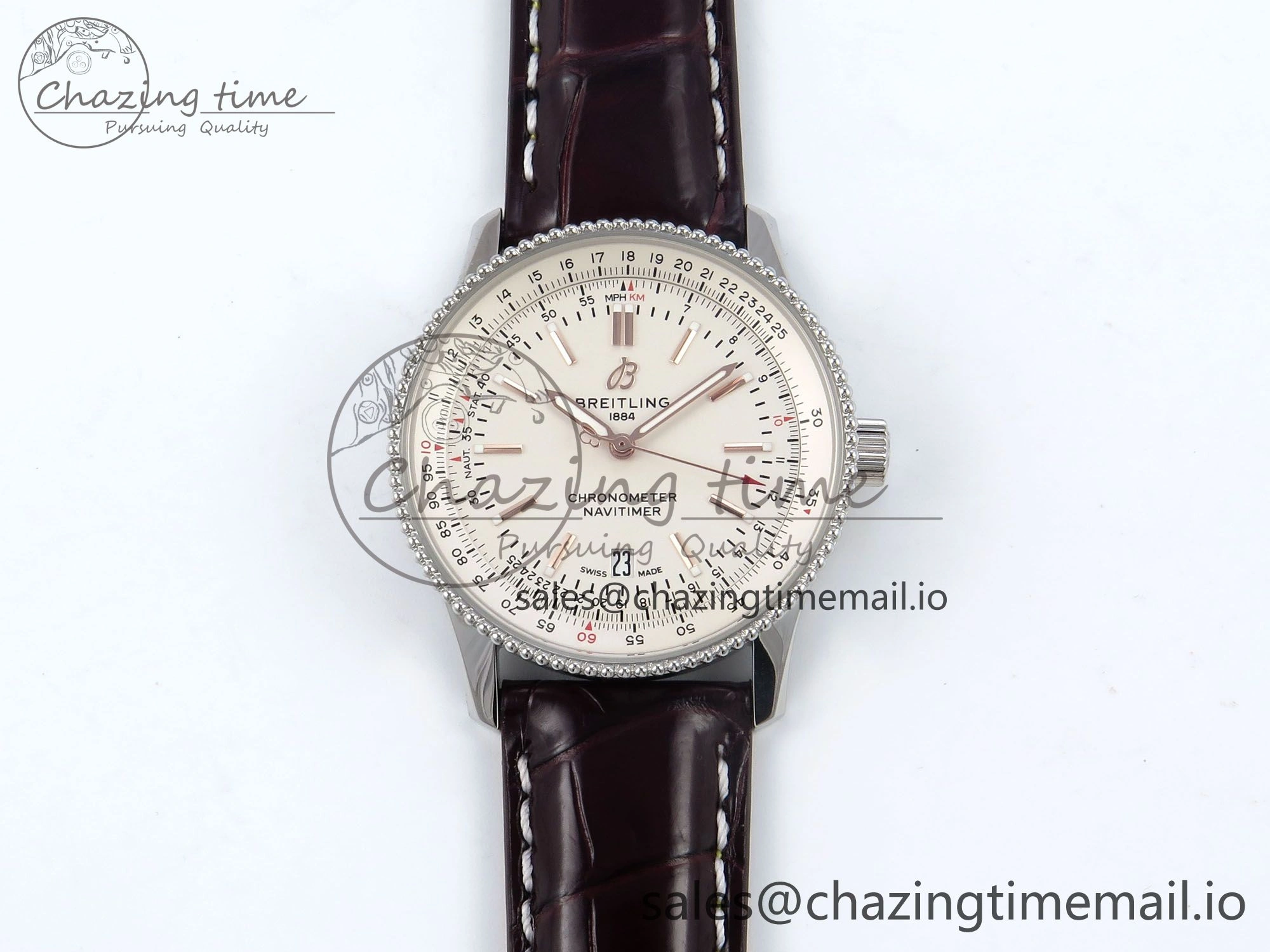 Navitimer 1 SS 41mm TF 1:1 Best Edition White Bezel White Dial on Brown Leather Strap A Seasonal 5483