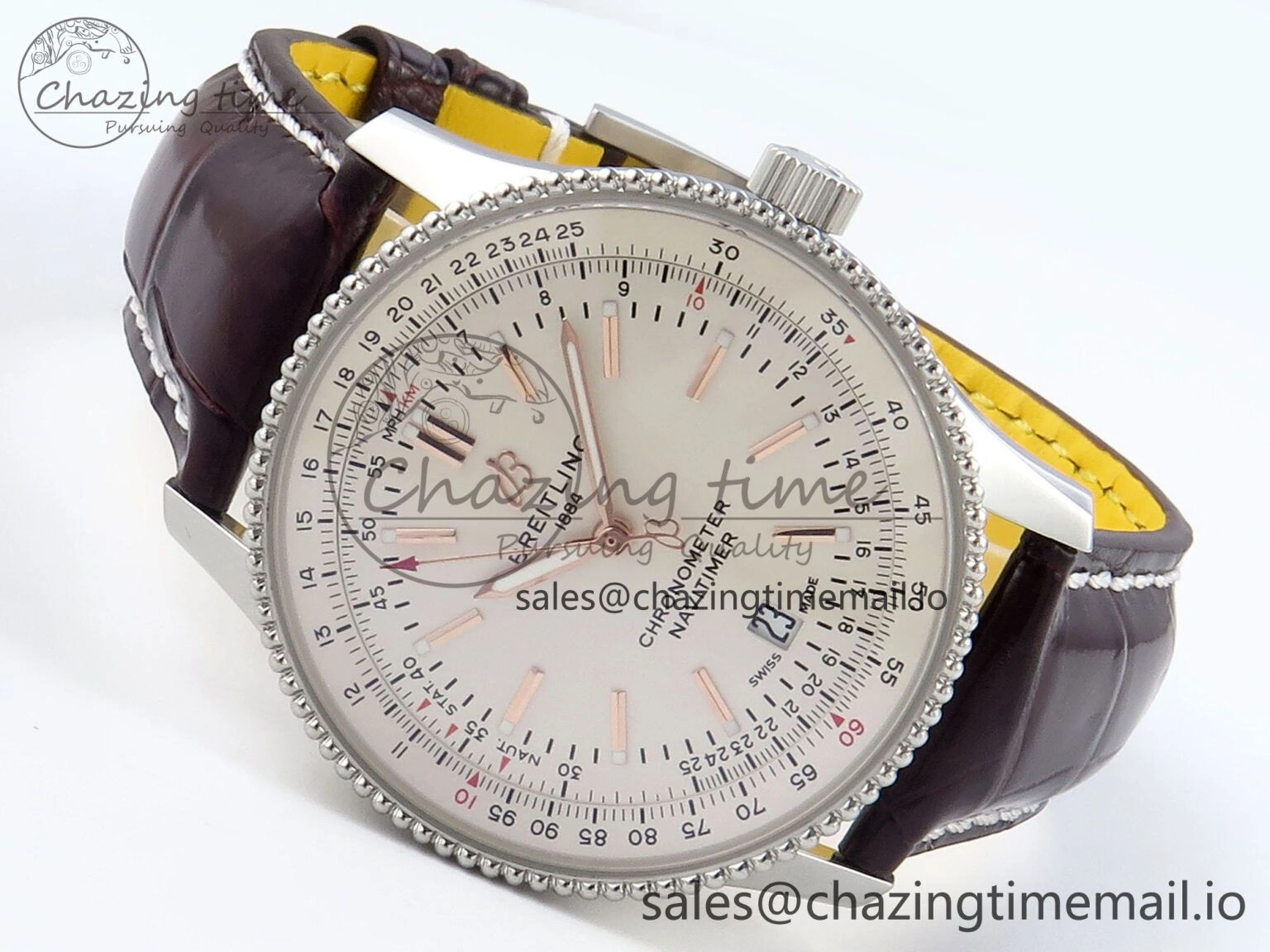 Navitimer 1 SS 41mm TF 1:1 Best Edition White Bezel White Dial on Brown Leather Strap A Seasonal 5483