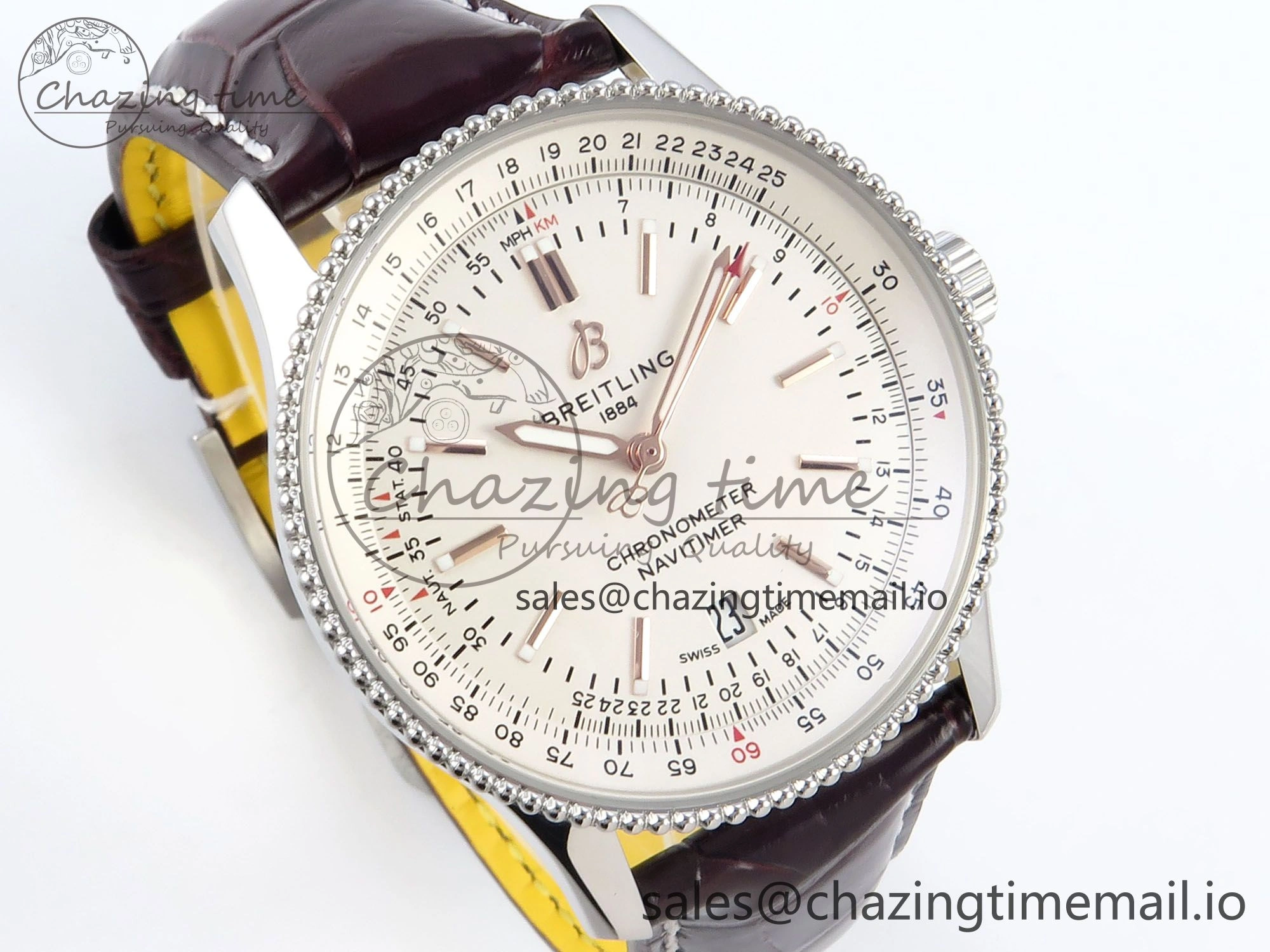 Navitimer 1 SS 41mm TF 1:1 Best Edition White Bezel White Dial on Brown Leather Strap A Seasonal 5483