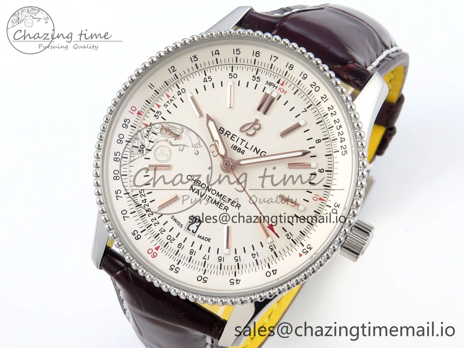 Navitimer 1 SS 41mm TF 1:1 Best Edition White Bezel White Dial on Brown Leather Strap A Seasonal 5483