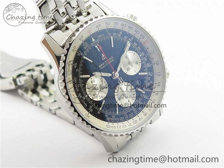 Bright Navitimer 1 SS 43mm GF 1:1 Best Edition Black Dial on SS Bracelet A 5592