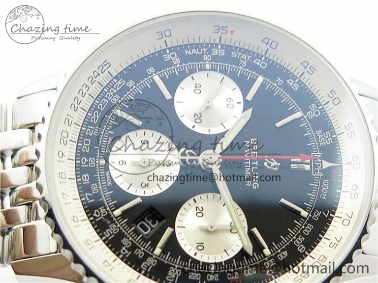 Bright Navitimer 1 SS 43mm GF 1:1 Best Edition Black Dial on SS Bracelet A 5592