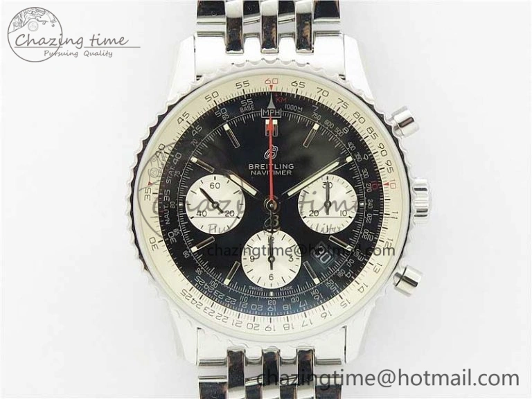 Bright Navitimer 1 SS 43mm GF 1:1 Best Edition Black Dial on SS Bracelet A 5592
