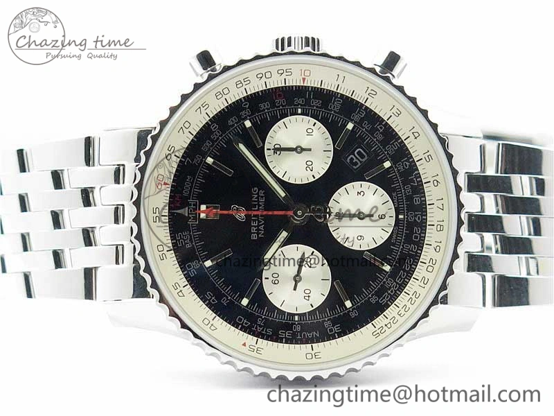 Bright Navitimer 1 SS 43mm GF 1:1 Best Edition Black Dial on SS Bracelet A 5592