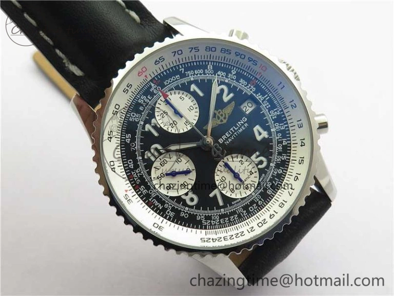 Navitimer 41mm SS B50 Best Edition SS Black Dial Numeral Markers on Leather Strap A Stylish 5555