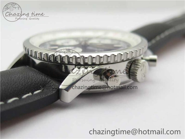 Navitimer 41mm SS B50 Best Edition SS Black Dial Stick Markers on Black Leather Strap A HighQuality 5552