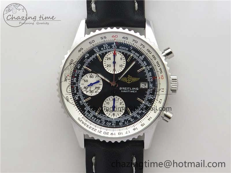 Navitimer 41mm SS B50 Best Edition SS Black Dial Stick Markers on Black Leather Strap A HighQuality 5552