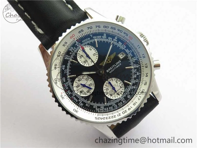 Navitimer 41mm SS B50 Best Edition SS Black Dial Stick Markers on Black Leather Strap A HighQuality 5552