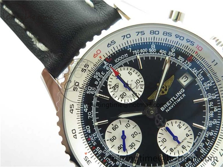 Navitimer 41mm SS B50 Best Edition SS Black Dial Stick Markers on Black Leather Strap A HighQuality 5552