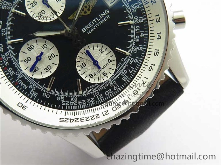 Navitimer 41mm SS B50 Best Edition SS Black Dial Stick Markers on Black Leather Strap A HighQuality 5552