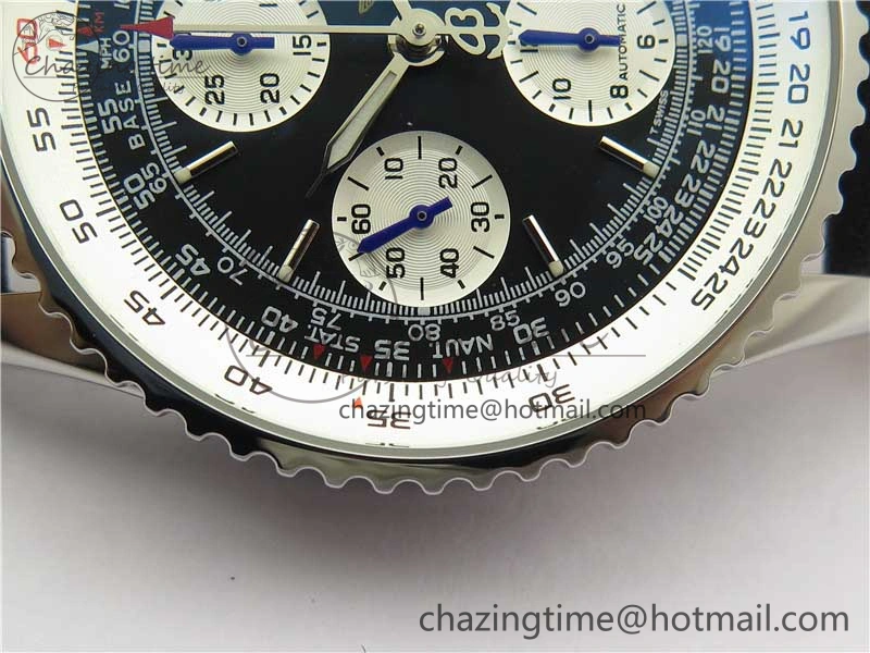 Navitimer 41mm SS B50 Best Edition SS Black Dial Stick Markers on Black Leather Strap A HighQuality 5552
