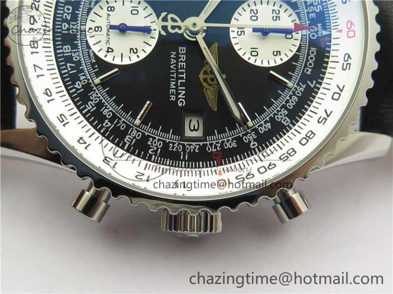 Navitimer 41mm SS B50 Best Edition SS Black Dial Stick Markers on Black Leather Strap A HighQuality 5552