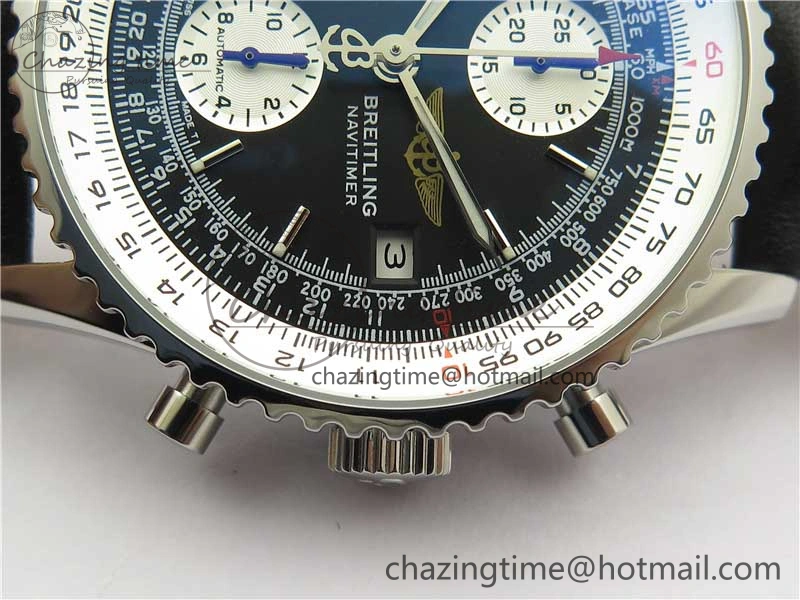 Navitimer 41mm SS B50 Best Edition SS Black Dial Stick Markers on Black Leather Strap A HighQuality 5552