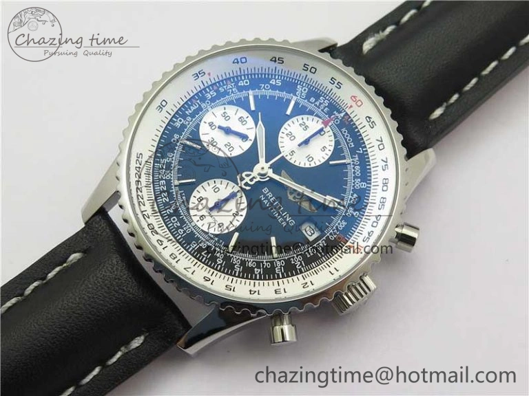 Navitimer 41mm SS B50 Best Edition SS Black Dial Stick Markers on Black Leather Strap A HighQuality 5552