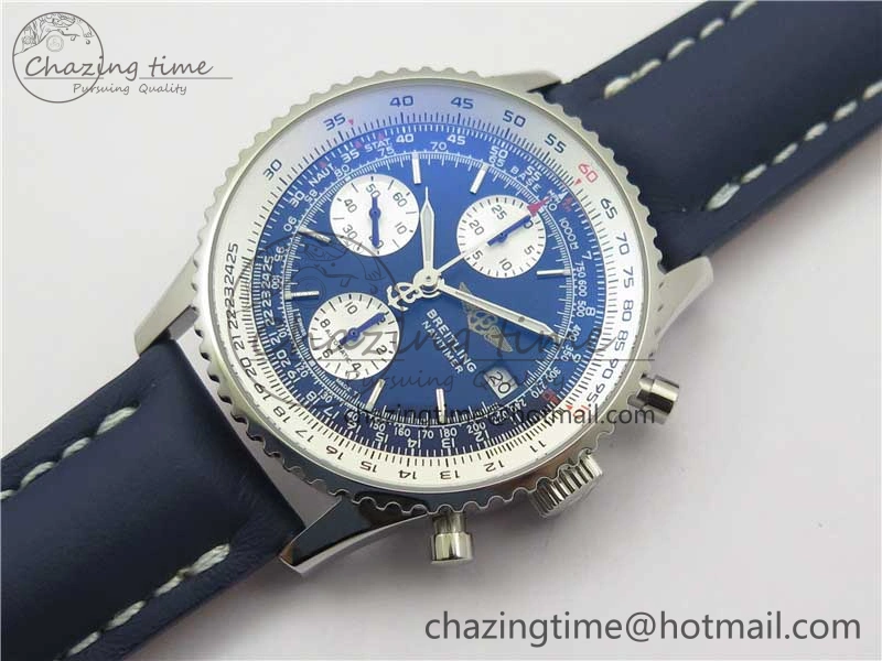 Navitimer 41mm SS B50 Best Edition SS Blue Dial Stick Markers on Leather Strap A EyeCatching 5551