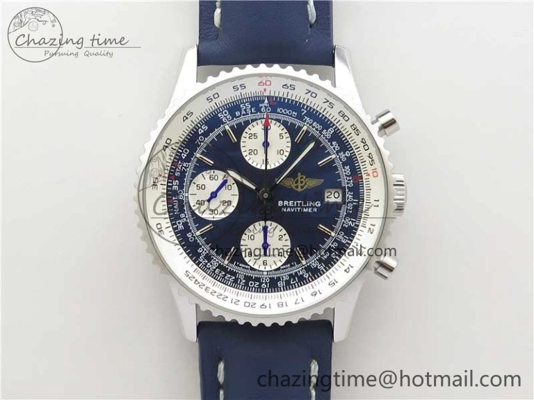Navitimer 41mm SS B50 Best Edition SS Blue Dial Stick Markers on Leather Strap A EyeCatching 5551