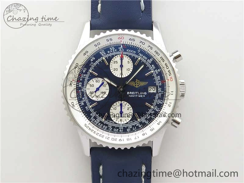 Navitimer 41mm SS B50 Best Edition SS Blue Dial Stick Markers on Leather Strap A EyeCatching 5551