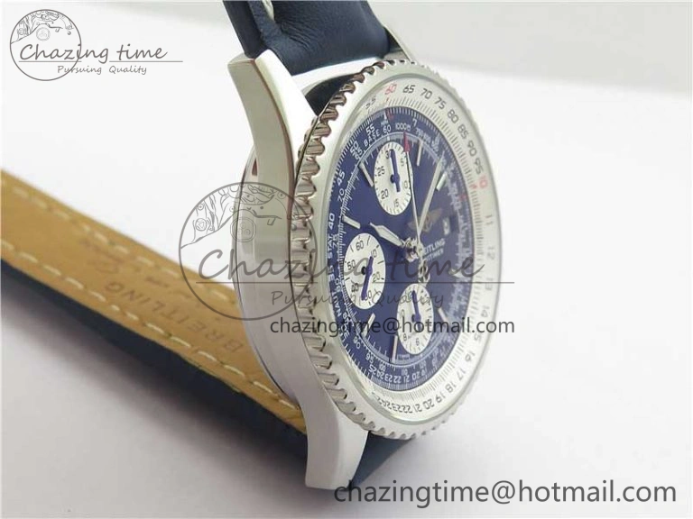 Navitimer 41mm SS B50 Best Edition SS Blue Dial Stick Markers on Leather Strap A EyeCatching 5551