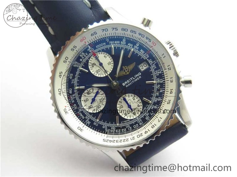 Navitimer 41mm SS B50 Best Edition SS Blue Dial Stick Markers on Leather Strap A EyeCatching 5551