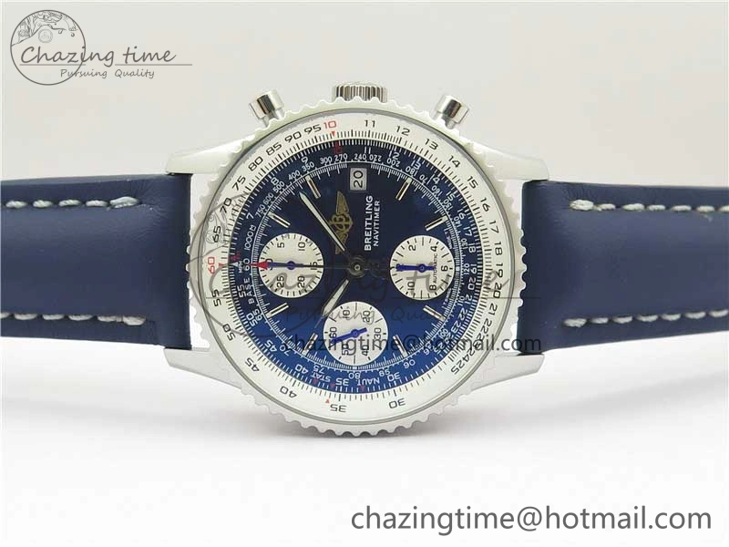 Navitimer 41mm SS B50 Best Edition SS Blue Dial Stick Markers on Leather Strap A EyeCatching 5551