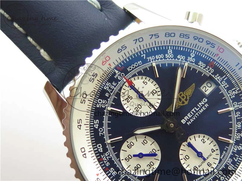 Navitimer 41mm SS B50 Best Edition SS Blue Dial Stick Markers on Leather Strap A EyeCatching 5551