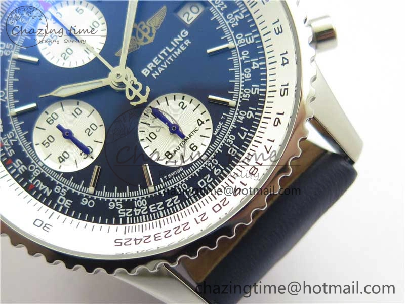 Navitimer 41mm SS B50 Best Edition SS Blue Dial Stick Markers on Leather Strap A EyeCatching 5551