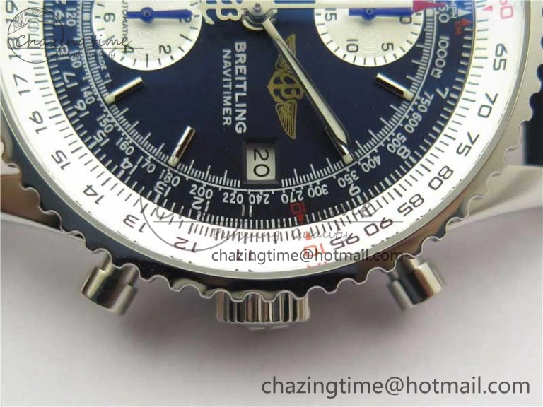 Navitimer 41mm SS B50 Best Edition SS Blue Dial Stick Markers on Leather Strap A EyeCatching 5551